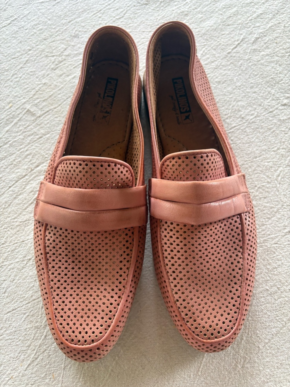 Pikolinos Perforated Leather Penny Loafers | Dusty Rose | EU 40